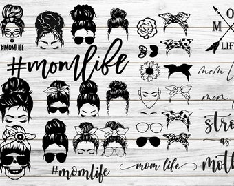Momlife SVG Bundle: Messy Bun Hair Cut Files (Digital Download)