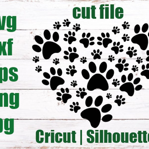 Love animals heart svg paw heart svg animal paw cut file for cricut or silhouette comes with svg jpg and png dog paw cut file