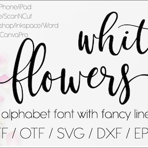 White flowers digital swirly font with tails, download designer calligraphy font, svg font Procreate font image 1