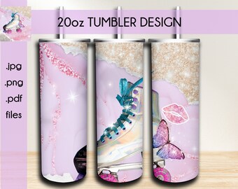 Roller skating glitter surreal - 20 oz Tumbler Design for Empowered Women, Skinny Tumbler Wrap, Summer Sublimation Tumbler Design Seamless