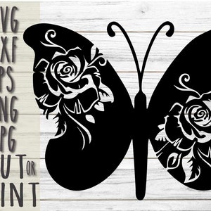 Papillon avec roses cricut numérique SVG, fichier numérique de cricut de fleurs de papillon, fichier de coupe de conception de téléchargement, signe de ferme svg cricut numérique