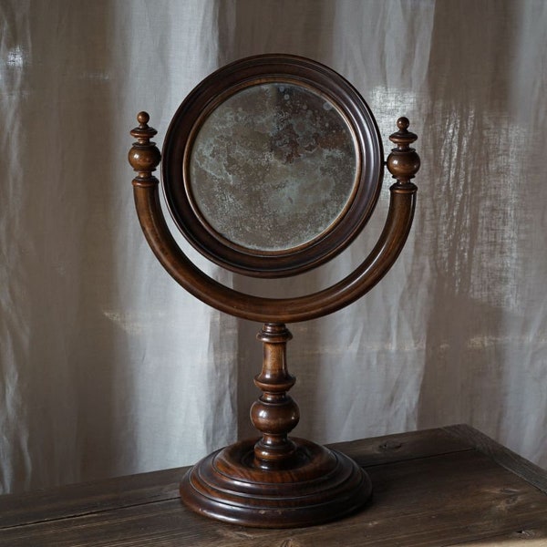 Ancien miroir psyché antique en bois d'acajou