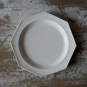 Old antique white octogonal dessert faience plate Gien