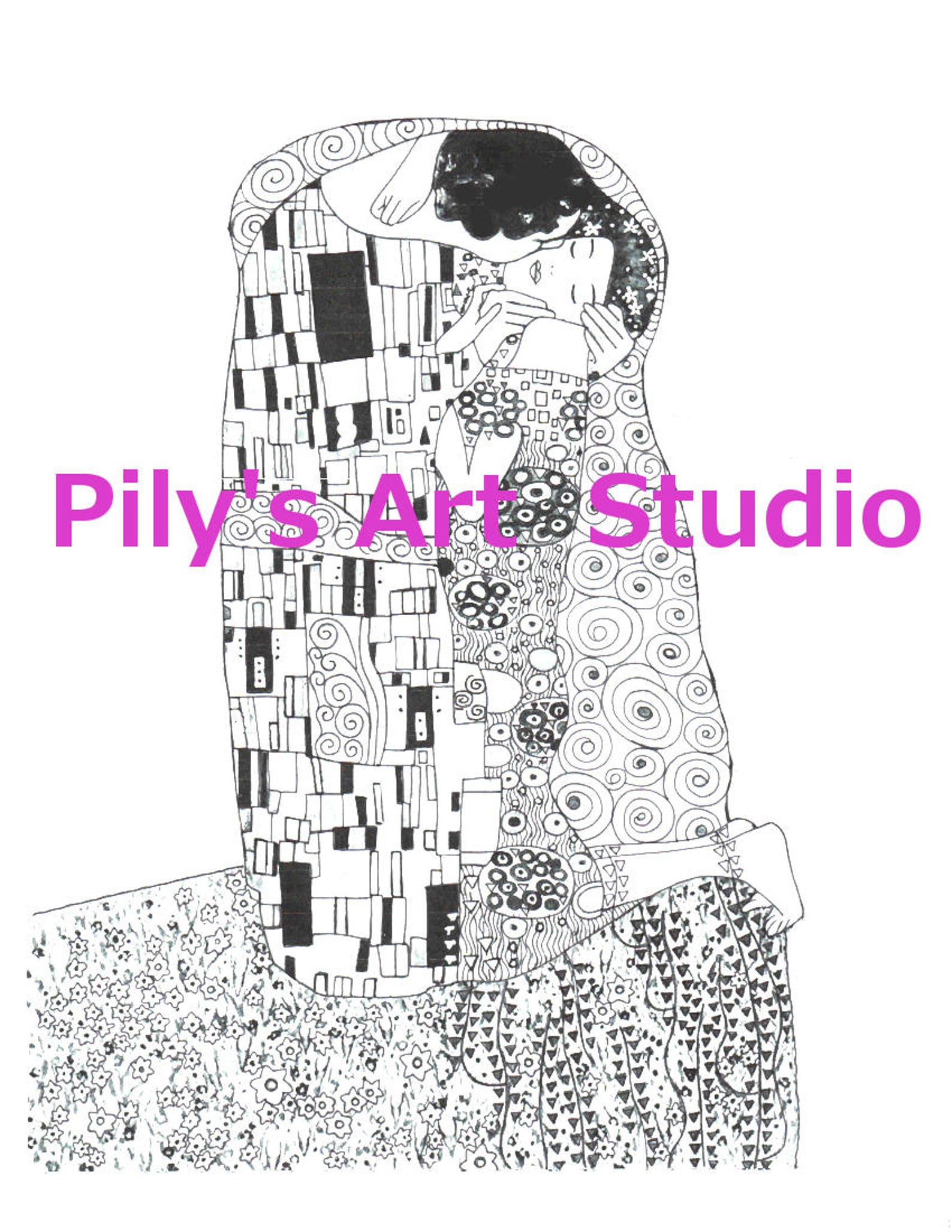 Instant Download PDF Gustav Klimt the ''kiss'' Valentine Day Coloring