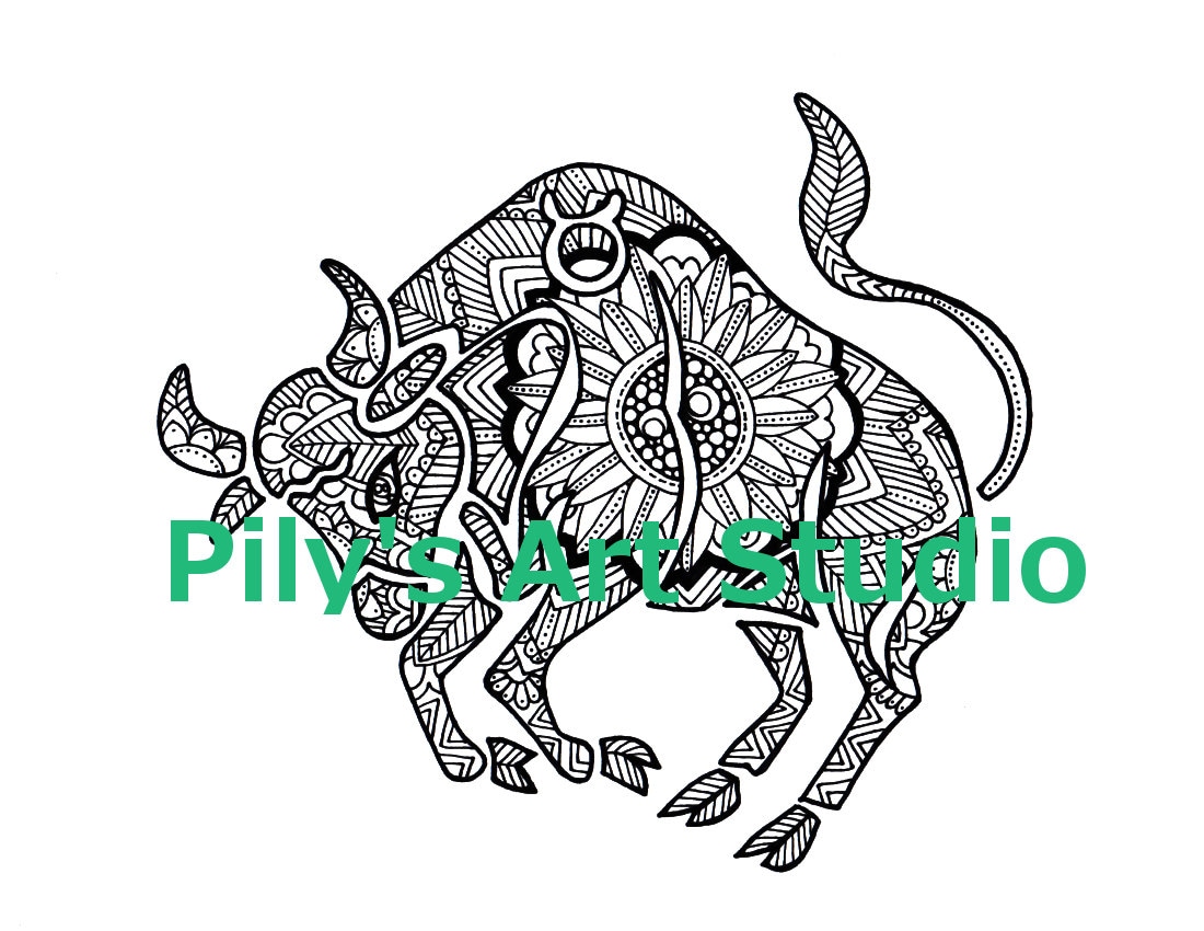 Download Instant Download PDF Taurus Zodiac Signs Zentangle Coloring | Etsy