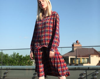 Vintage Checked Silk Midi Dress