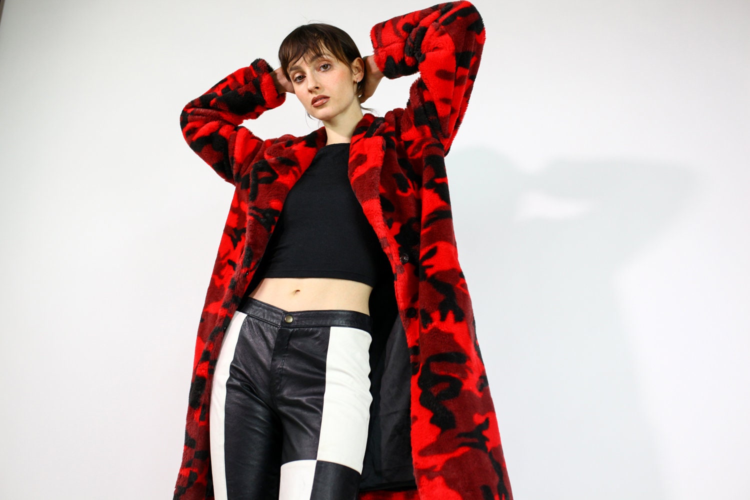 Neo Noir Camouflage Pattern Soft Comfy Faux Fur Coat Red - Etsy Israel