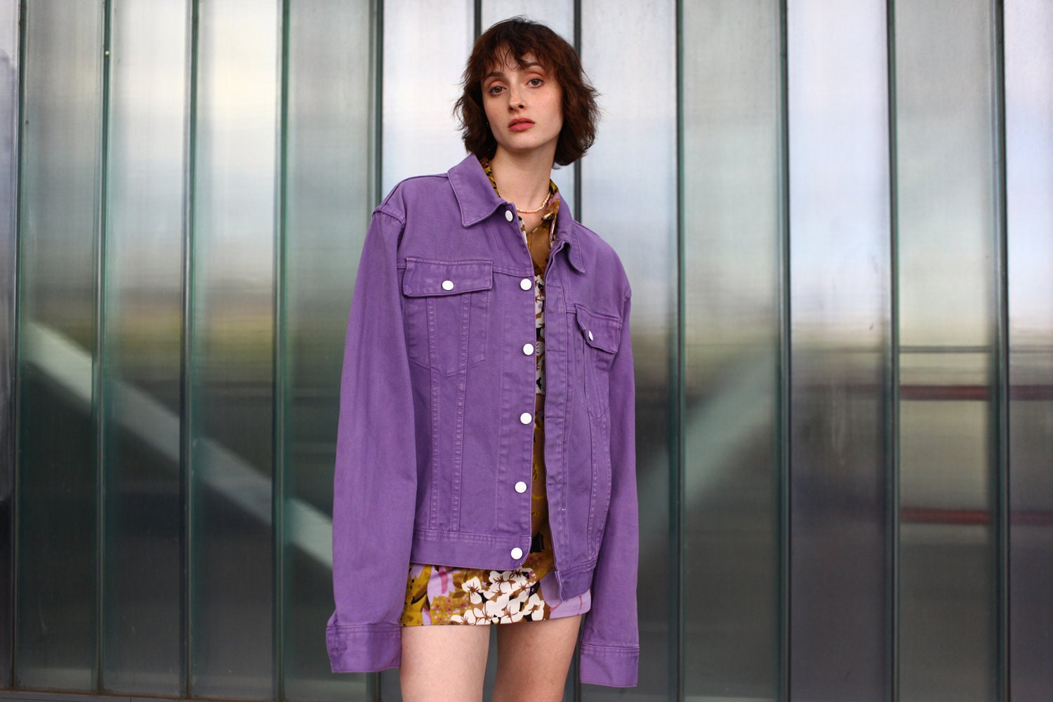 Filippa K Oversize Denim Jacket in Purple XL