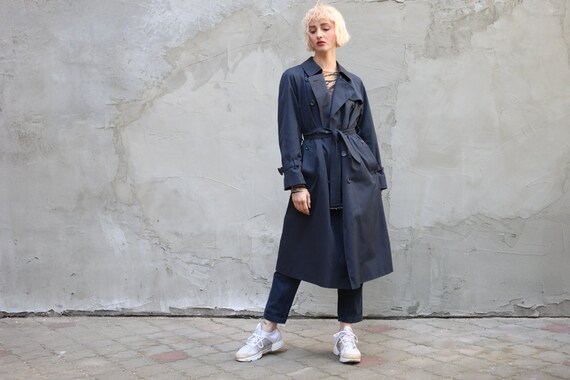 Vintage 90's Trench Coat in Navy Blue size S