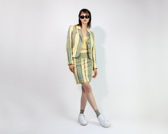 Vintage Y2K Jean Paul Gautier Style Set Suit Patterned BlazerJacket Pencil Mini Skirt XS