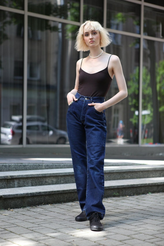 Vintage 90's High Waist Straight Mom Jeans Navy Blue - Etsy Finland