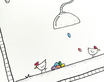 Easter Egg Hunt - Original ink and watercolour drawing by H Locke