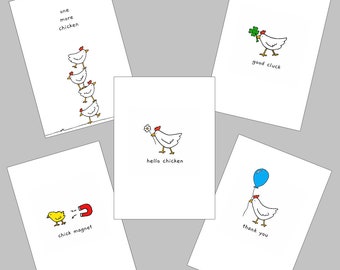 Chicken cards - Pack #2 - 5 x Greetings cards by H Locke