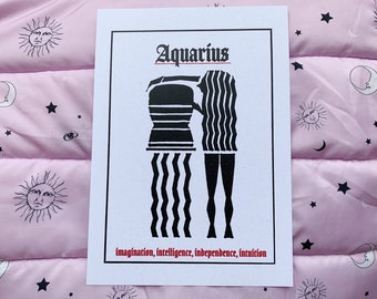 Aquarius wall art / A4 water bearer astrology print / zodiac personality traits