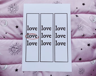 Love, love, love print / black and red quote print / typographic wall art