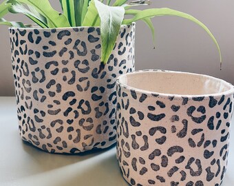 Natural Leopard Canvas Planter Cover / Planter Bag / Storage Bin