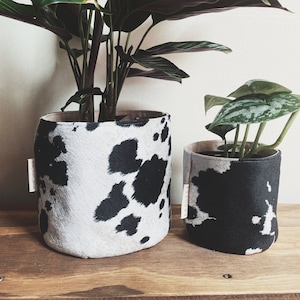 Cow Print Planter Cover: Faux Fur Canvas Storage Basket