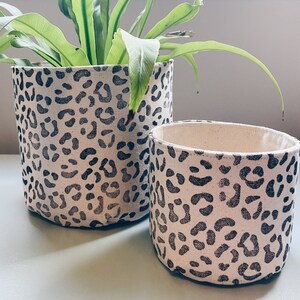 Natural Leopard Canvas Planter Cover / Planter Bag / Storage Bin