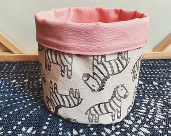 Zebra Canvas Nursery Basket / Storage Bin / Canvas Storage Bag / Reversible Storage