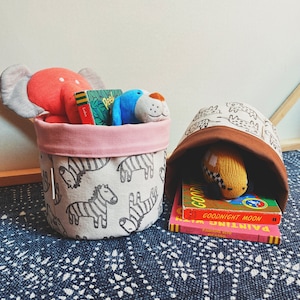 Handmade Zebra Canvas Nursery Basket: Reversible Storage Bin