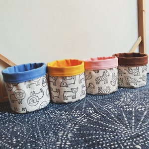 Hand-Stamped Animal Canvas Nursery Basket: Reversible Storage