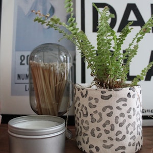 Natural Leopard Canvas Planter Cover / Planter Bag / Storage Bin