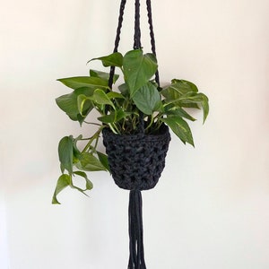 Black hanging planter, crochet plant hanger, monochrome decor, Indoor planter, plant holder, hanging basket, eco homewares, houseplants image 1