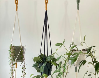 Hanging planter, simple colour block design, natural rope planter, indoor houseplant hanger