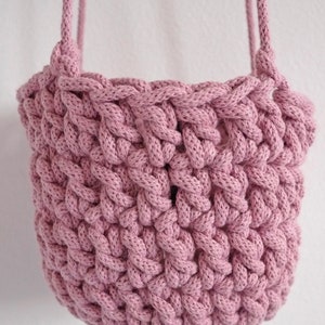 rope hanging planter, houseplant pot holder, wall hung planter, ceiling hung hanging basket, dusty pink, eco hanging planter, modern crochet image 3