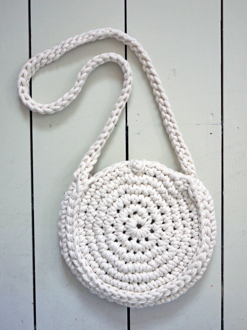circle rope bag, natural colour bag, summer bag, cross body purse, eco handbag, small shoulder bag, woven round bag, crochet textile bag image 4