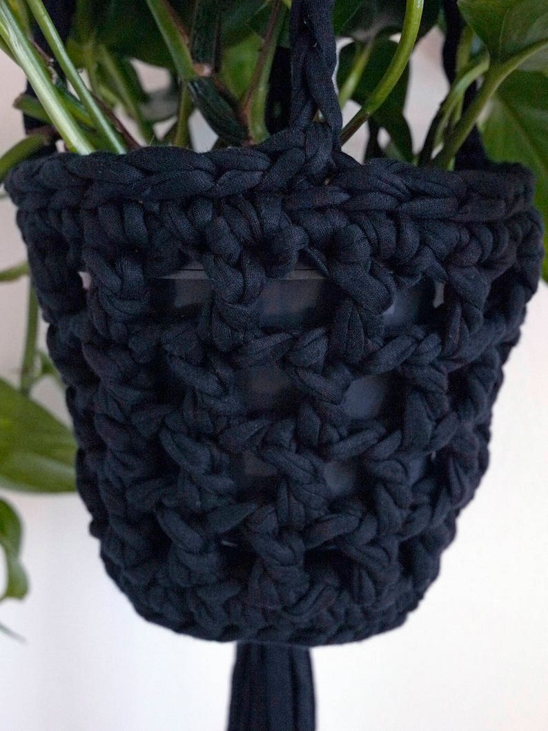 Black hanging planter, crochet plant hanger, monochrome decor, Indoor planter, plant holder, hanging basket, eco homewares, houseplants image 4