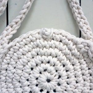 circle rope bag, natural colour bag, summer bag, cross body purse, eco handbag, small shoulder bag, woven round bag, crochet textile bag image 5