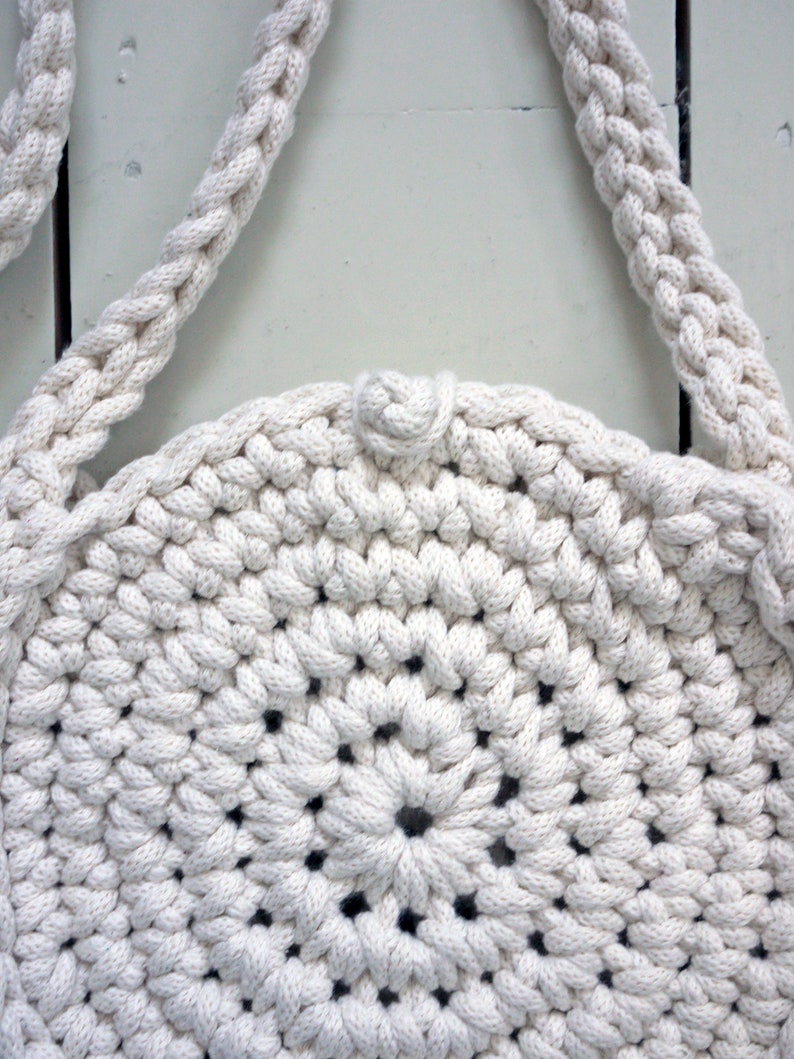 circle rope bag, natural colour bag, summer bag, cross body purse, eco handbag, small shoulder bag, woven round bag, crochet textile bag image 5