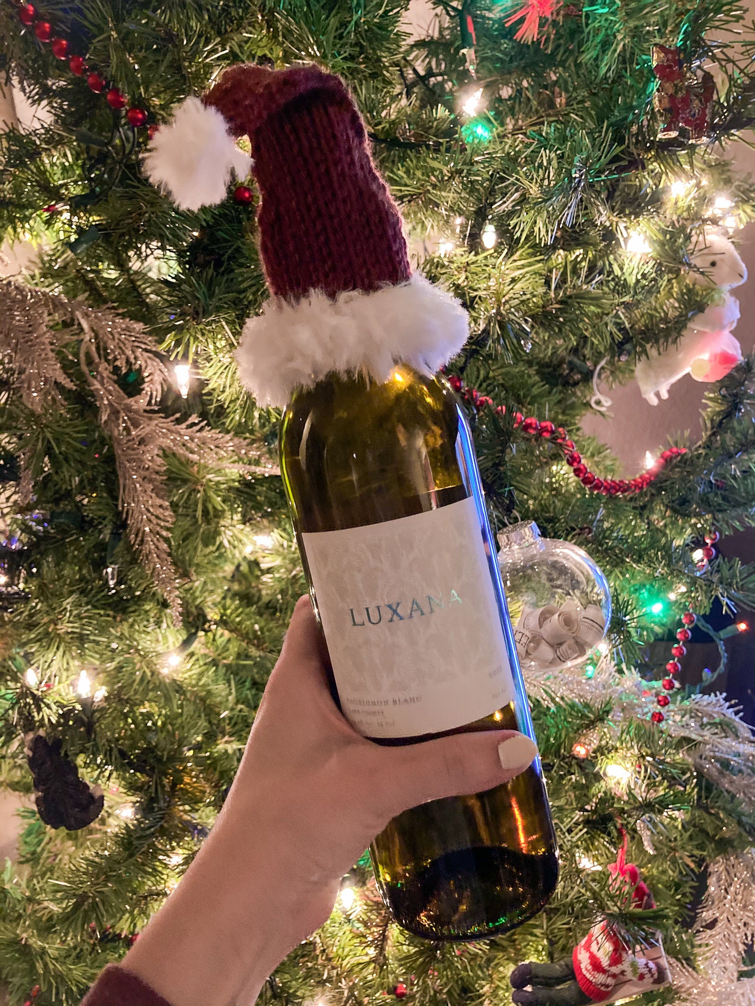 Santa Hat for Wine Bottle // Wine Bottle Topper // Elf Hat for Etsy