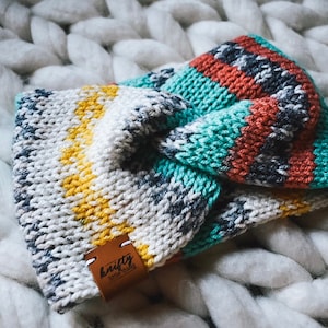 Handmade Knit Headband: Multicolor Twisted Ear Warmer