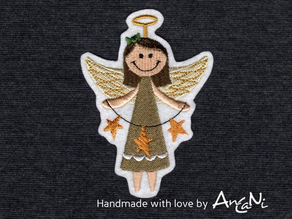 Angel L Embroidered Gold Metallic Iron On Applique Patch Christmas LG