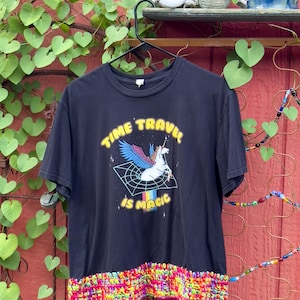 size L Upcycled Crochet Festival Shirt: One-of-a-Kind Thrifted Tee