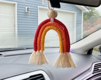 Macrame Rainbow Rearview Mirror Hanger | Macrame Rainbow | Fiber Arts | Car Accessory | Sweet 16 Gift