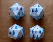 4 Christmas paper ornaments - Blue trees pattern