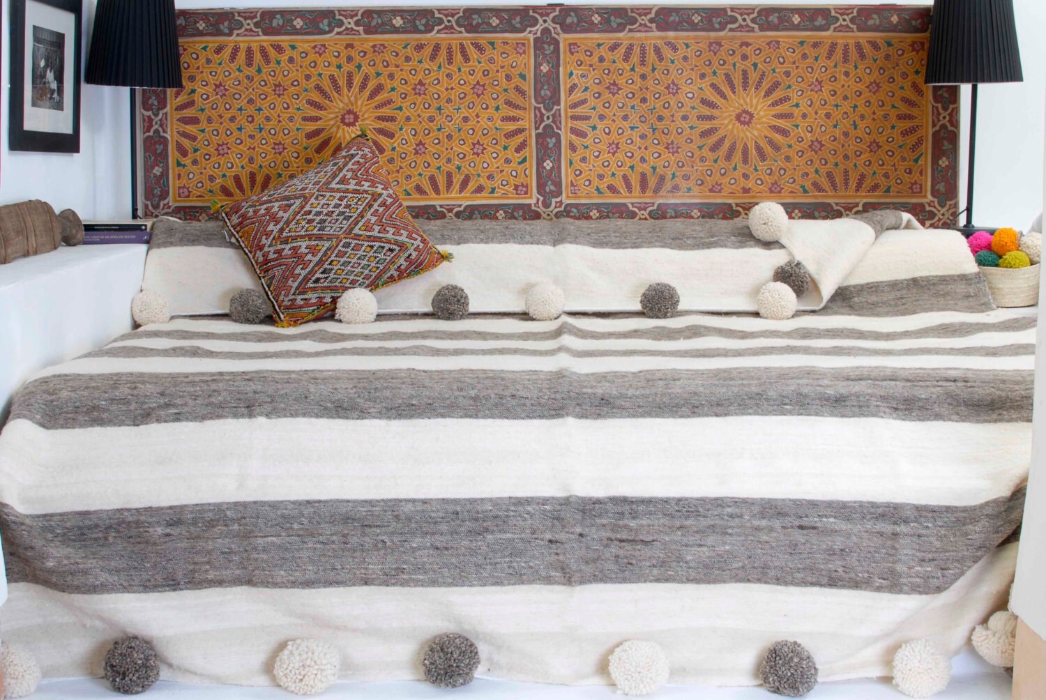 Pom Pom Blanket Wool Throw Blanket Pom Pom Throw Moroccan