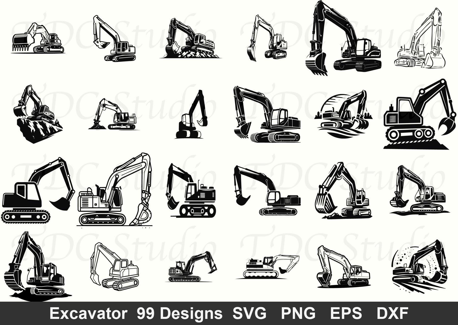 Excavator SVG Bundle Silhouette Excavator Construction Cut Files for ...