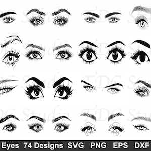 Eyes SVG Bundle (74 Designs) Feminine eyes silhouette Eye Expressions Clipart | Cartoon Eyes Character Eyes Cut Files Cricut Png Dxf Pdf Eps