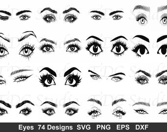 Augen SVG Bundle (74 Designs) Feminine Augen Silhouette Eye Expressions Clipart | Augen Cartoon Charakter Augen Schnittdateien Cricut Png Dxf Pdf Eps