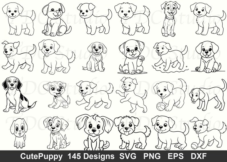 Cute Puppy SVG Bundle | 145 Dog Designs | Puppy Doodle Clipart PNG ...