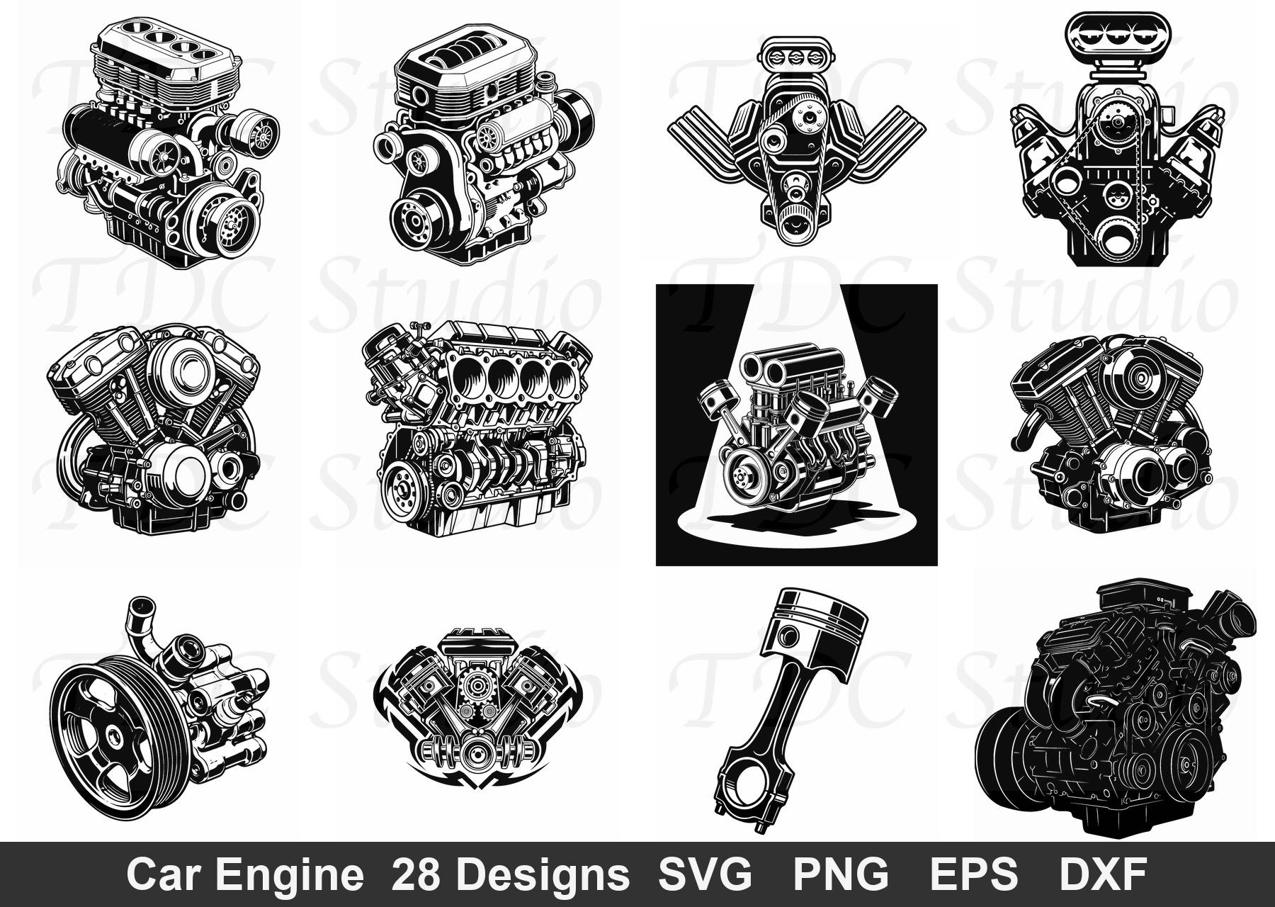 Car Engine SVG Bundle (28 Designs) - V8 Engine PNG, Piston & Turbo ...