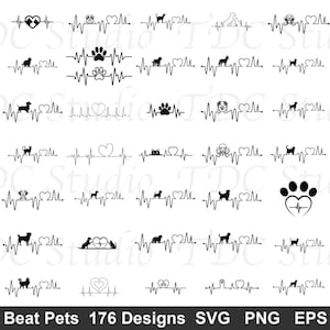 176 Haustier Herzschläge SVG Bundle | Tierliebhaber Clipart (digitaler Download)