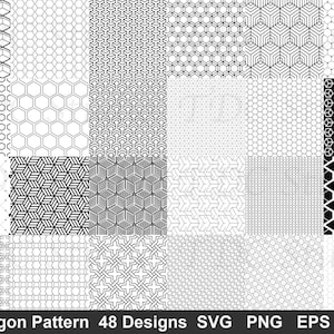 Hexagon Pattern SVG Bundle (47 Designs) - Honeycomb Grid PNG, Beehive Texture Silhouette, Geometric Mesh Cut File, Cyberpunk Background