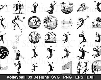 Volleyball SVG Bundle (39 Designs) - Beach Volleyball PNG, Volleyball Silhouette, Sports Team Cut File, Volleyball Mom Art