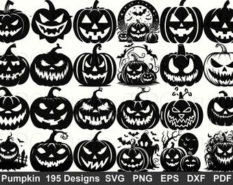 Pumpkin SVG Bundle: 195 Jack O'Lantern Halloween Cut Files (Digital Download, Commercial Use)