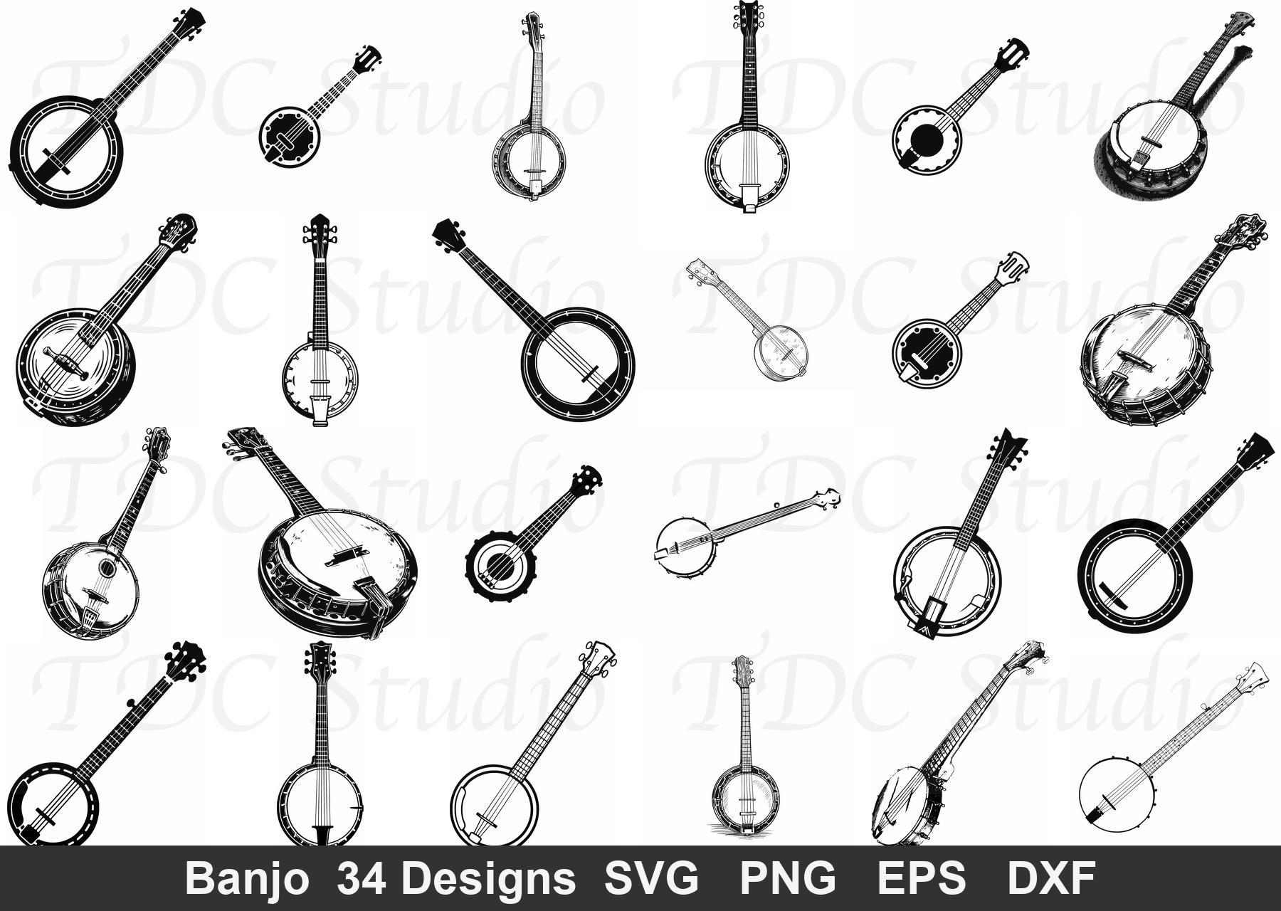 Banjo SVG Bundle (34 Designs) - Bluegrass PNG, Folk Music Silhouette ...